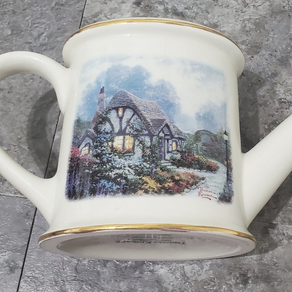 Thomas Kinkade Chandler's Cottage Watering Can Planter Ceramic Porcelain